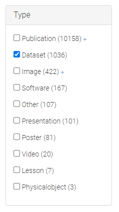 Screenshot of the Type selection box showing the Dataset option selected