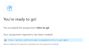 Screenshot of the ready to go page showing the link to your repository