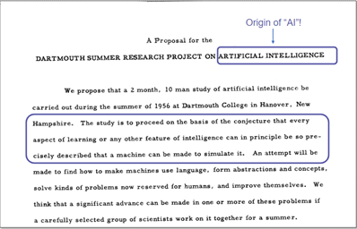 The first page of McCarthy's proposal called "Dartmouth Summer Research Project on Artificial Intelligence"