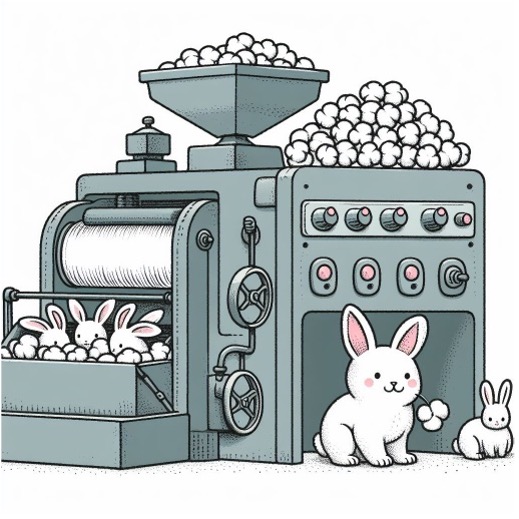 A machine with rabbits and cotton balls