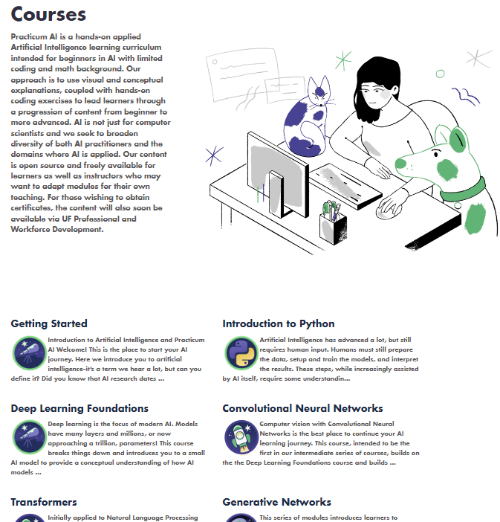 screenshot of new courses page
