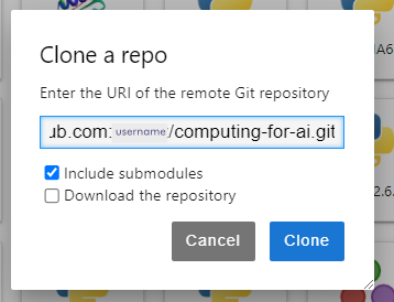 Screenshot the popup where you paste the URL you copied from GitHub